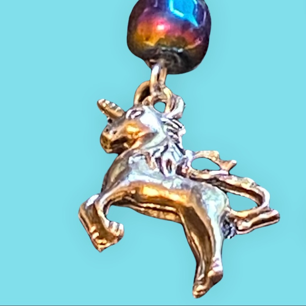 Hand Crafted Earrings Unicorn Rainbow Dangle Pierced Silver Metal Mystical - Picture 2 of 5